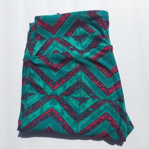 Lularoe OS Leggings Emerald Teal Fuchsia Chevron - Picture 7 of 8